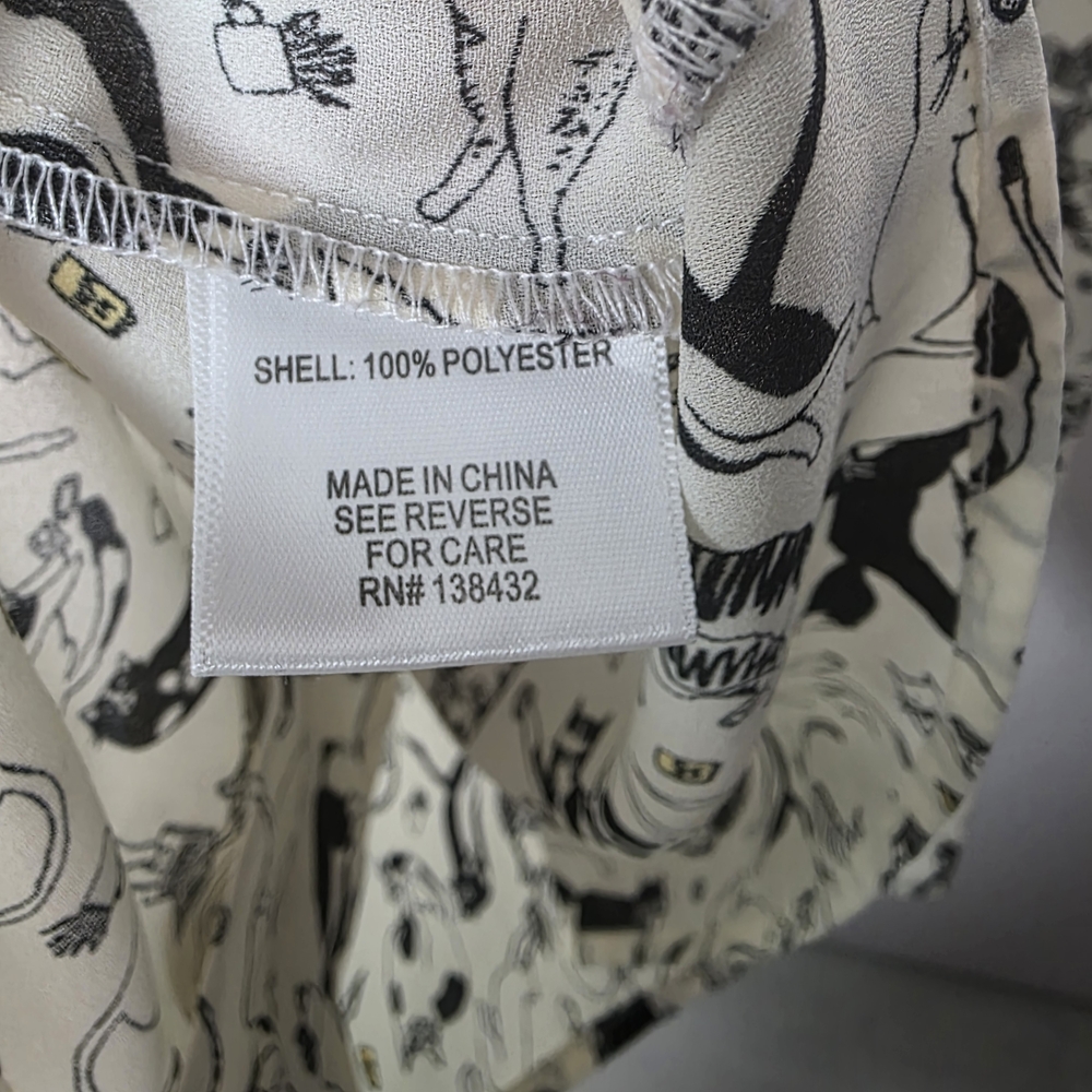 ModCloth Cream Sleeveless Button-Front Blouse with Black Cat Print - Picture 6 of 7